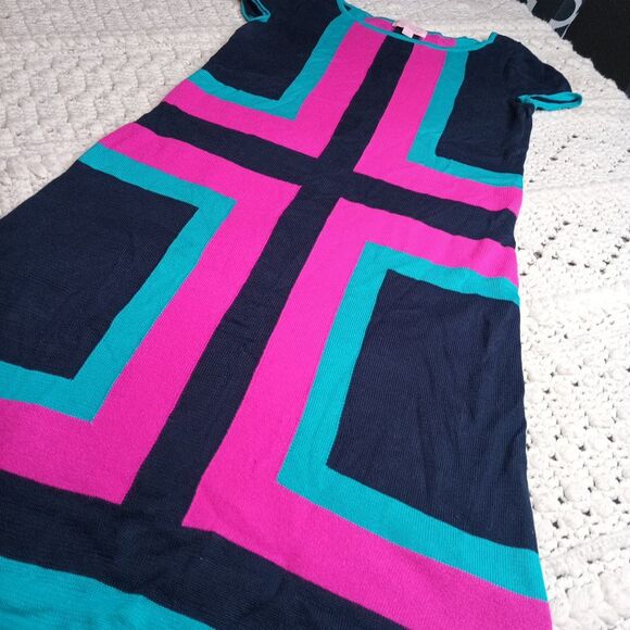 Lilly Pulitzer Isabella Sz XS Retro Scoop Neck Sweater Dress Colorblock Artsy - Picture 2 of 8